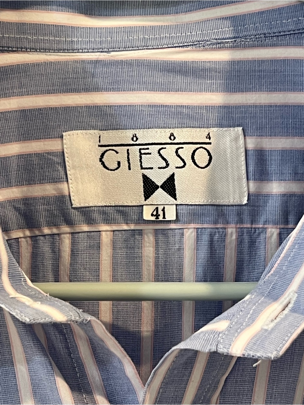 Giesso Men's Blue and Pink Striped Casual Button-Down Shirt